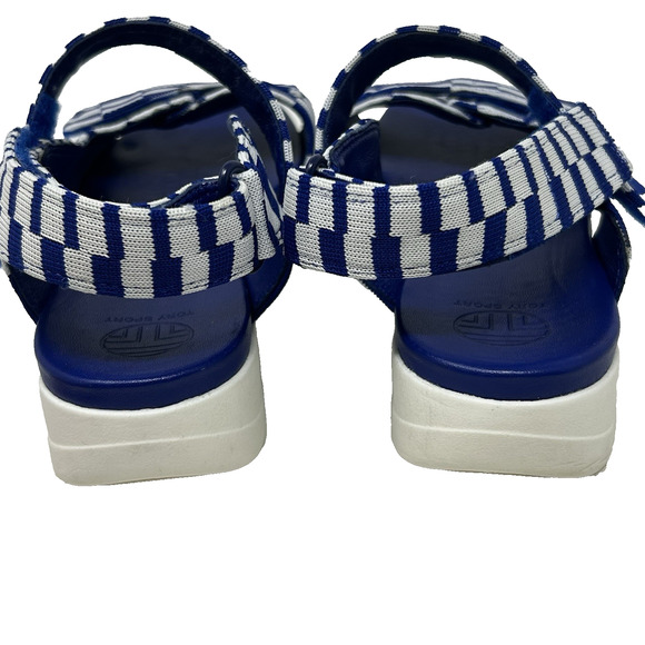 Tory Burch Sport Sandals 10 Blue White Casual Nautical Preppy Kira Hook Loop - Picture 4 of 11